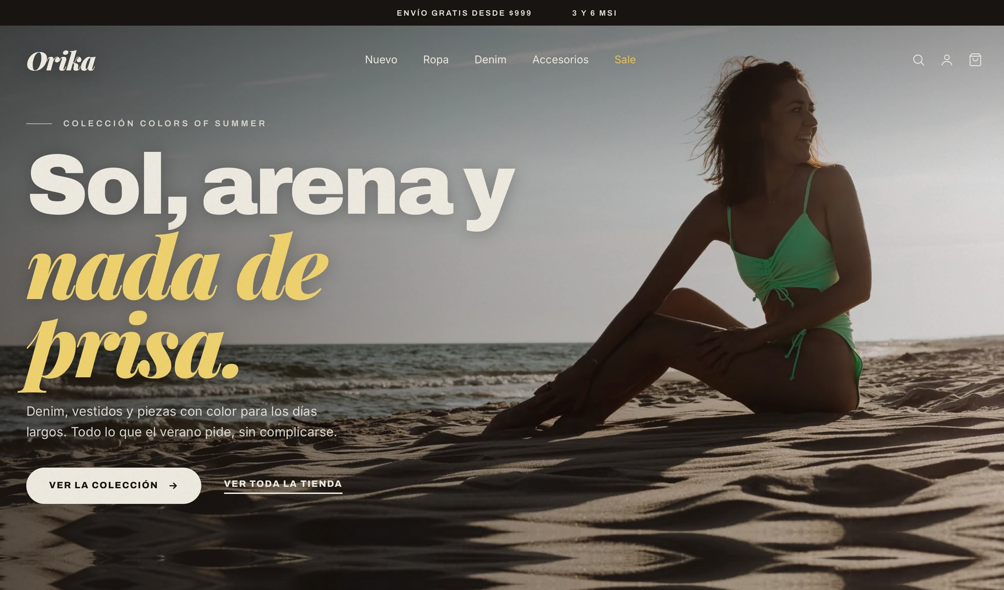 Inicio de Orika, una tienda de ropa